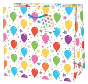 Dárková taška čtvercová o rozměrech 15x6x14,6 cm s motivem balónků