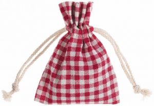 Bavlněný dárkový sáček se šňůrkou na stažení- ČERVENÁ KOSTKA -18x14cm