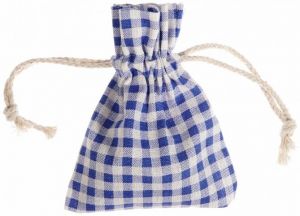 Bavlněný dárkový sáček se šňůrkou na stažení- MODRÁ KOSTKA -18x14cm