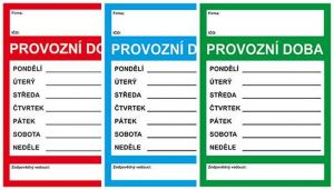 Plastová cedulka Provozní doba A4