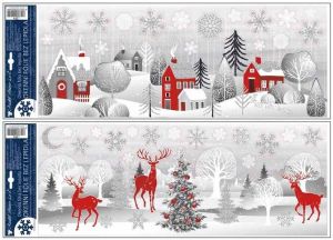 Okenní fólie domky a les s glitrem 21 x 59,5 cm