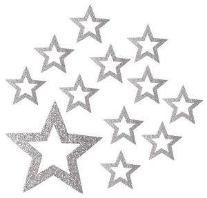 Hvězdy s glitrem 5 cm, 12 ks stříbrné