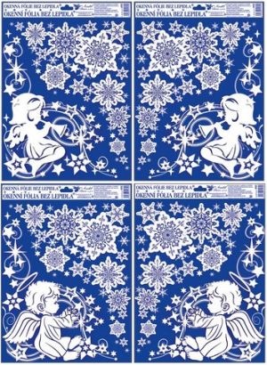 Okenní folie rohová andílci s duhovými glitry 38x30cm