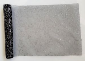 Organza 36 36cm x 5y glitrovaná černá stříbrná
