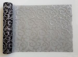 Organza 36cm x 5y glitrovaná stříbrná černá