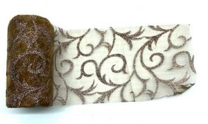 Organza 12cm/10y hnědá glitrovaná brokát
