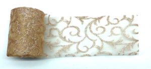 Organza 12cm/10y krémová glitrovaná brokát