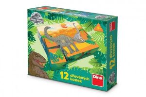 Kostky kubus Jurský svět dřevo 12ks v krabičce 22x18x4cm