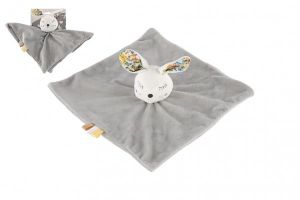 Zajíc/Zajíček usínáček chrastítko plyš 25x25cm šedivý na kartě v sáčku 0+