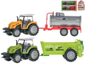 Traktor s vlečkou 24cm kov zpětný chod 4druhy v krabičce