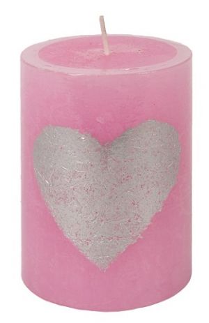 Svíčka růžová se srdcem válec 7 x 10 cm, 35 hodin