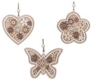 Dekorace dřevěná vyřezávaná na zavěšení 8 cm