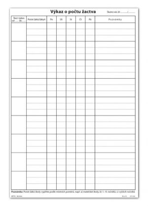Výkaz o počtu žactva, dvoulist A4