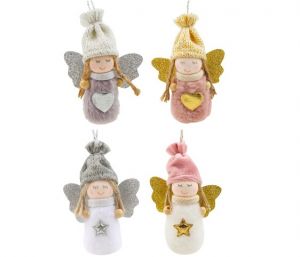 Dekorace vánoční k zavěšení plyšová - anděl 8cm mix