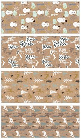 Balicí papír zima s ražbou mix 4 motivů 70 g, 200 x 70 cm