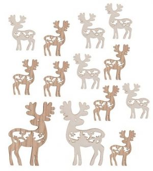 Dřevěný sob mix barev 4 cm, 12 ks