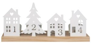 Adventní svícen s kovovými dekoracemi a čísly bílý 28 x 7 x 13 cm