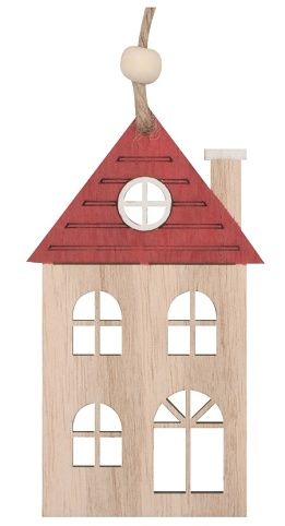 Dřevěný domek na zavěšení s červenou střechou 10,5 cm