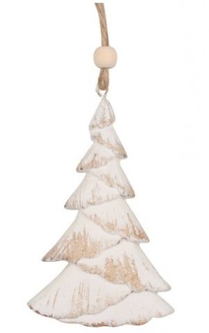 Dřevěný stromek s patinou na zavěšení béžová 9,5 cm