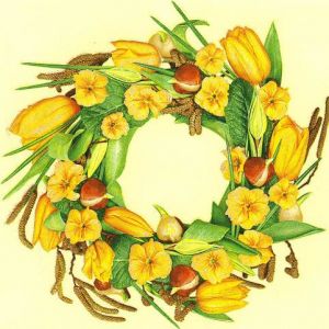 Ubrousky MAKI L (20ks) Primroses and Tulips in Yellow Wreath