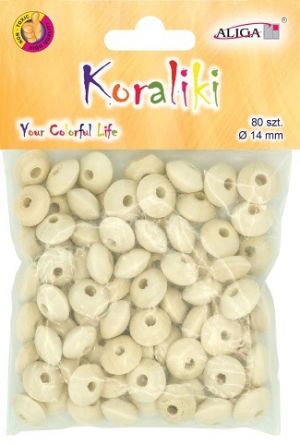 Korálky čočka 1,4cm 80ks přírodní dřevěné