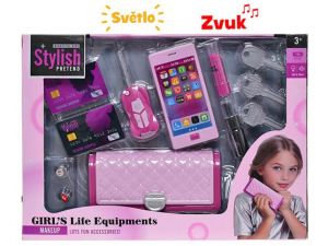 Kabelka 18,5x8cm s doplňky na baterie se světlem a zvukem a doplňky