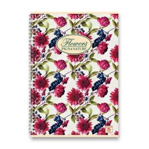 Kroužkový blok Pigna Nature Flowers A5, čtverečkovaný, 60 listů, mix motivů