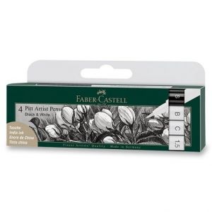 Popisovač Faber-Castell Pitt Artist Pen 4 kusy, black & white