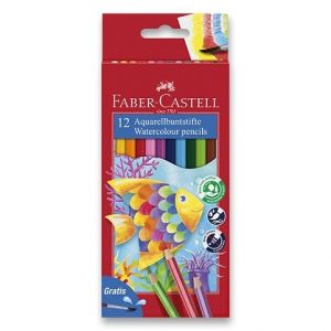 Akvarelové pastelky Faber-Castell 12 barev + štětec