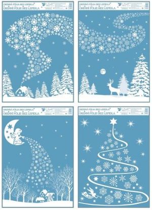 Okenní folie 42x30 cm rej vloček 3. MĚSÍC S CHALOUPKAMI