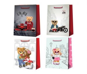 Taška dárková 18 x 23 x 10cm MEDVĚD mix
