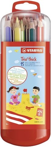 STABILO Trojhranné pastelky - Trio silná - 15 ks box se závěsem - 15 různých barev