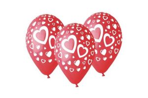 Balonky červené s potiskem srdce 5ks 12"