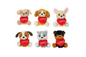 Pes plyšový 14cm sedící se srdíčkem