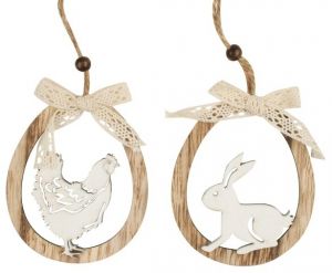 Oválek k zavěšení dřevěný slepička,zajíc 11 cm
