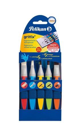 Sada štětců Griffix 5ks s gumičkou na uchycení k vodovkám (Herlitz)