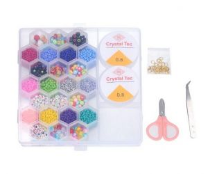 Korálky set + provázky + nůžky + zapínání + pinzeta