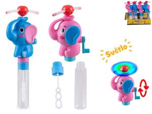 Bublifuk 23,5cm se slonem na baterie s vrtulkou a světlem 2barvy