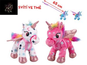 Jednorožec plyšový 18cm na vodítku 65cm svítící ve tmě 3barvy 18m+