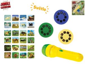 Jungle Expedition projektorová svítilna 11,5cm na baterie se světlem 24 obrázků na kartě