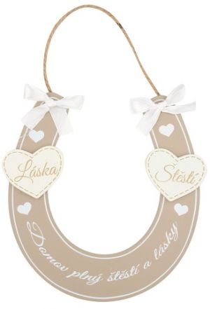 Podkova dřevěná béžová "Domov plný.."14x14 cm