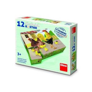 DINO Kostky kubus Domácí zvířátka retro dřevo 12ks