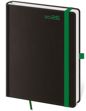 Diář týdenní A5 Black Green s poutkem na propisku 2026 / 20,5cm x 14,5cm / DB423-3-26