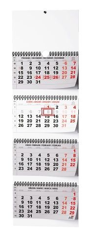 Kalendář nástěnný Čtyřměsíční - skládaný (s mezinárodními svátky) 2026 / 90cm x 29,2cm / B