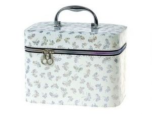 Kufřík se zipem a zrcátkem, velikost M, motiv:bílý motýlek, 21x14x13cm