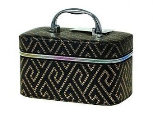 Kufřík se zipem a zrcátkem, velikost S, motiv:černozlatý, 19x12x11cm