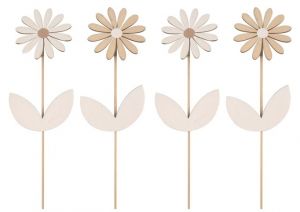 Kytička dřevěná na špejli s pohyblivým květem bílá, hnědá