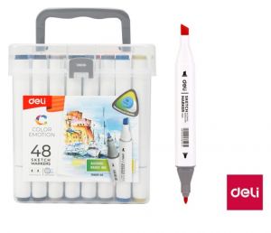 Popisovač skicovací oboustranný Color Emotion 48 barev DELI E70803-48
