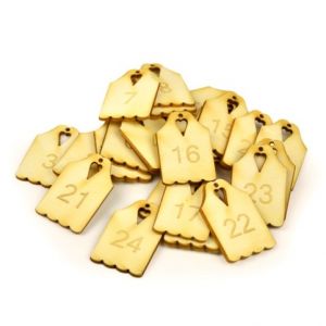 Dřevěný výřez adventní visačky, 3,2 x 5 cm, sada 24 ks