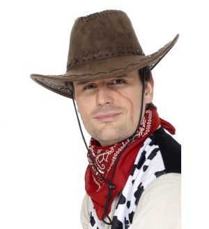 Kovbojský klobouk hnědý, kožený vzhled